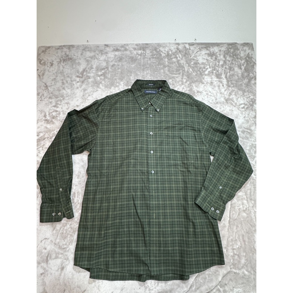 Hathaway Mens XL Green Plaid Button Down Shirt Long Sleeve Non-Iron Cotton NWOT